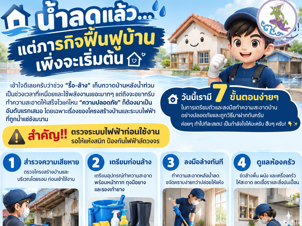 🏡💦 7 ขั้นตอนฟื้นฟูบ้านหลังน้ำท่วม คืนความสะอาด ปลอดภัย พร้อมกลับมาใช้ชีวิตอีกครั้ง